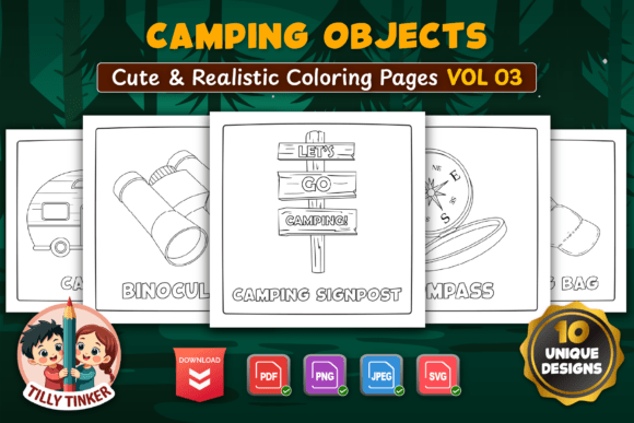 Camping Objects Coloring Pages Vol 03 for Local Branding