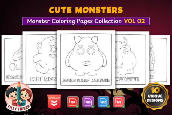 Cute Monsters Coloring Pages Vol 02 Graphics
