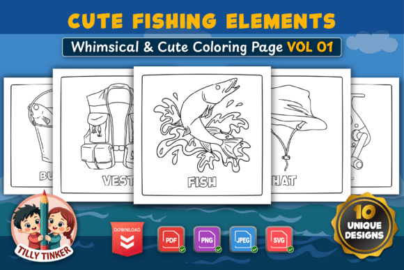 Fishing Gear Coloring Pages – Vol 01
