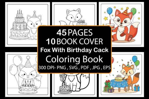 Fox with Birthday Cack Coloring Book