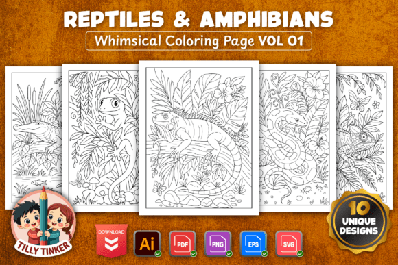 Nature Reptile Graphics – A Coloring Pages Asset for Digital Selling