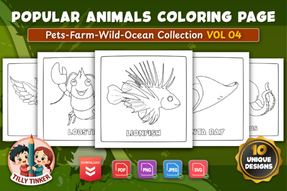 Popular Animals Coloring Pages Vol 04: A Graphic Design Asset for Local Branding