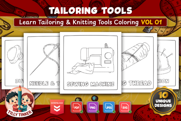 Tailoring Tools Coloring Pages – Vol 01 for Modern Design