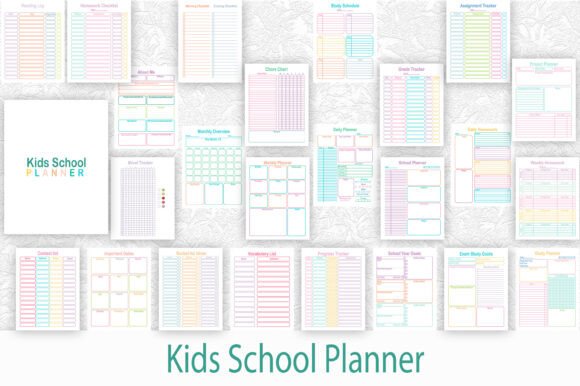 Undated 2026 Kids School Planner Graphics for Kdp Interiors