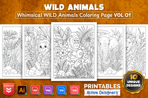 Wild Animal Coloring Pages – Vol 01: A Graphic Design Asset for Branding and Marketing